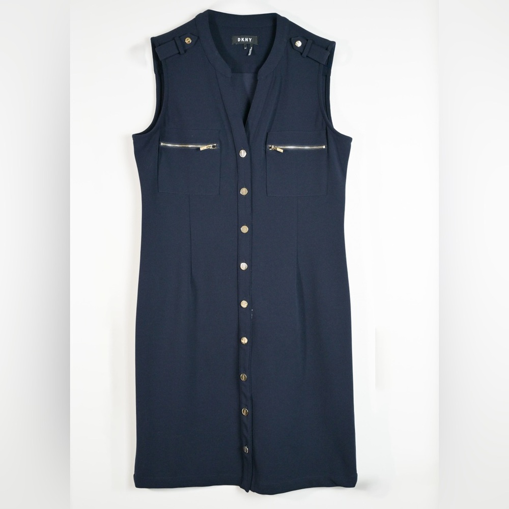 DKNY Elegant Navy Sleeveless Dress